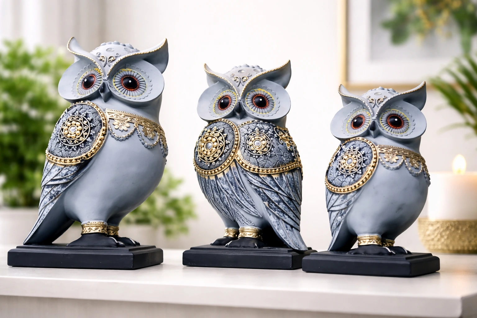 Lucky Owl Statue for Good Luck | Antique Multicolour Showpiece for Home & Office Decor | Feng Shui & Vastu Good Luck Charm